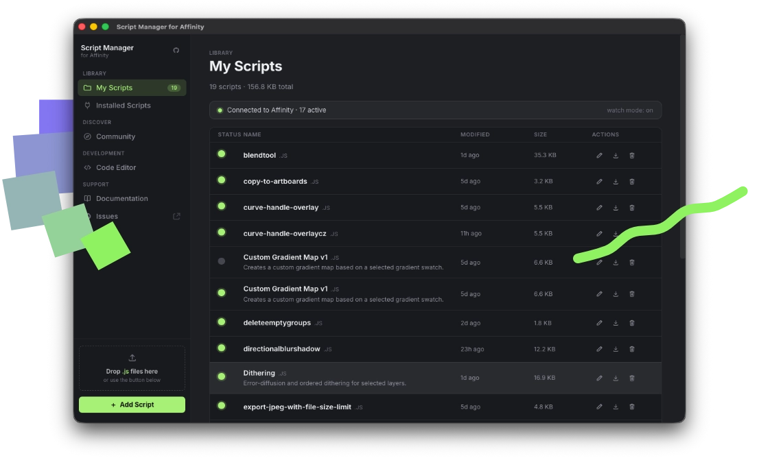 Script Manager for Affinity screenshot